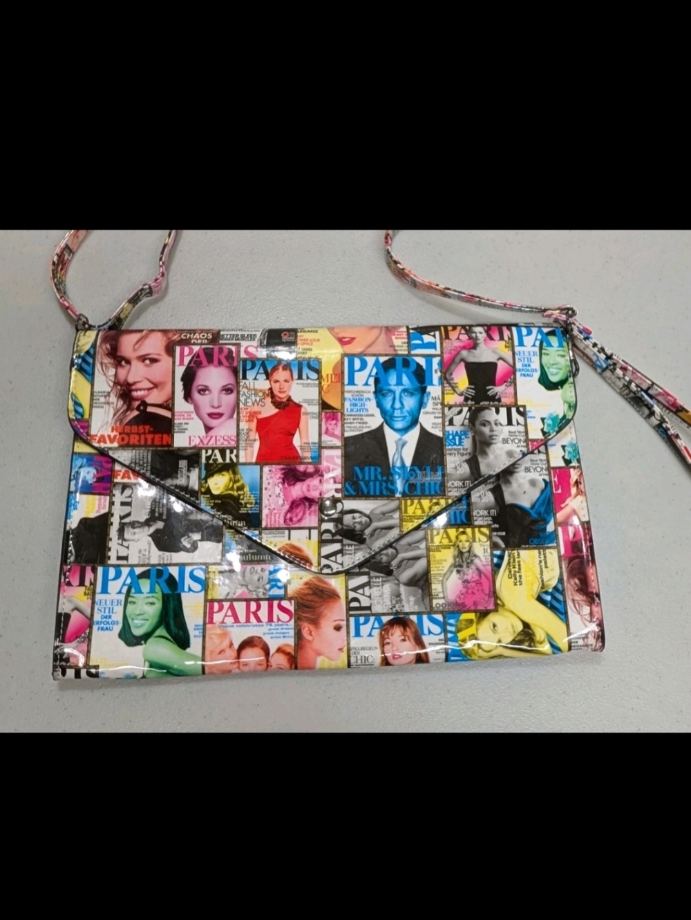 Bam Forever Paris Magazine Print Purse Shoulder Bag Travel City Chic #2175